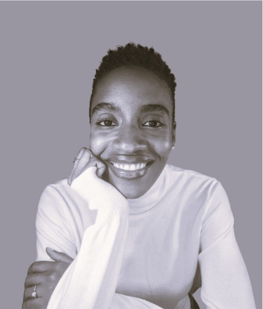 Black and white picture of Shanique Harnett smiling